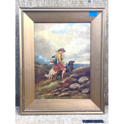 1136 - Antique oil on canvas of a Scottish highland scene . 53 x 41cm.