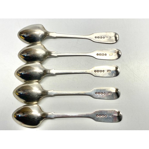 889 - Set of five sterling sliver tea spoons. Dated London 1873 by Charles Boyton.