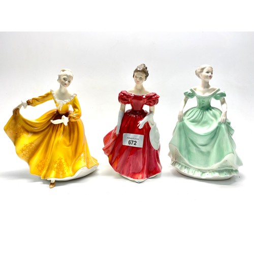 672 - Two original Royal Doulton figurines including Winsome HN2220, Kirsty HN2381 and a Coalport Ladies o... 