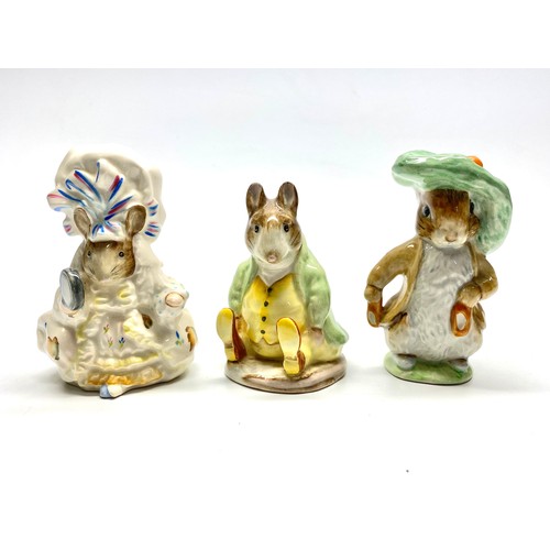 675 - Three Beswick Beatrix Potter character figures 9cm tall. Samuel Whiskers, Lady Mouse, Benjamin Bunny... 