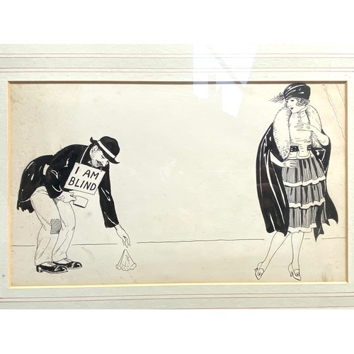 1209 - Four 1920s original French Cartoon ink sketches of a temptress luring her subjects signed Ardern.