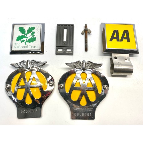 745 - 4 vintage car advertising plaques including 3 AA badges and national trust badge.