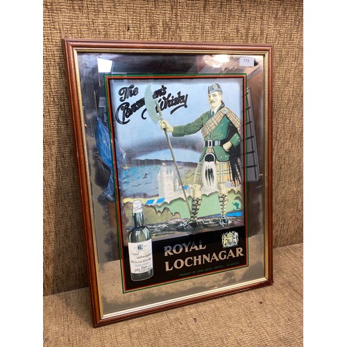 779 - Framed advertising picture of royal Lochnagar scotch whisky. 65x50 cm.