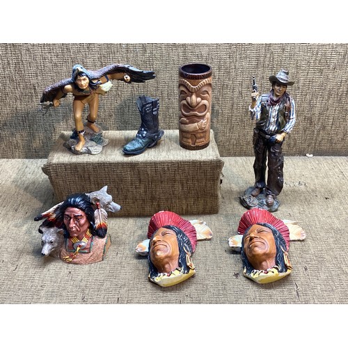 788 - Native American and statues and bossons.