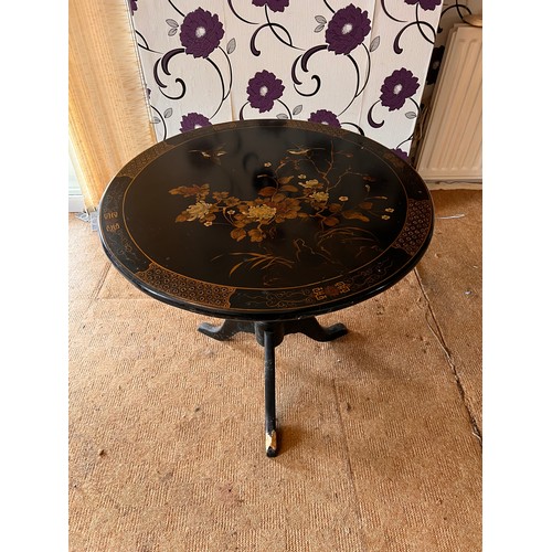 68 - Chinese ebonised folding table. Diameter - 78 cm and Hight - 77 cm.