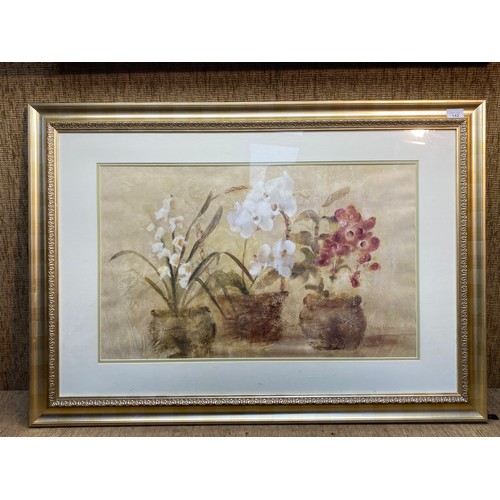 106 - Floral print in gold guilted frame 103cm x 74cm.