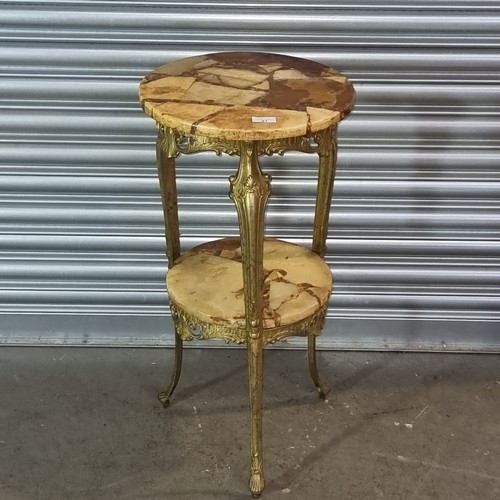 21 - Cast brass and marble side table.