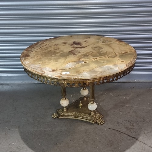 23 - Cast brass and marble topped coffee table.