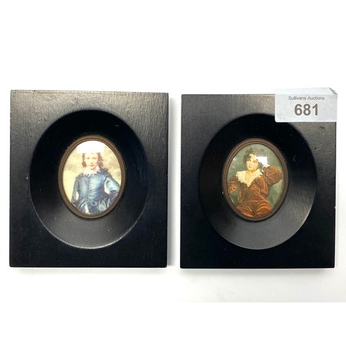 681 - Two Miniature pictures in ebonised frames of Thomas Gainsborough and Sir Thomas Lawrence.