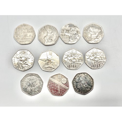 870 - Collection of 11 modern various 50p coins.