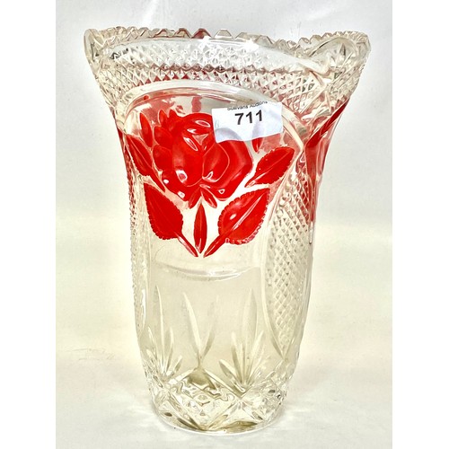 711 - Cut crystal rose vase.