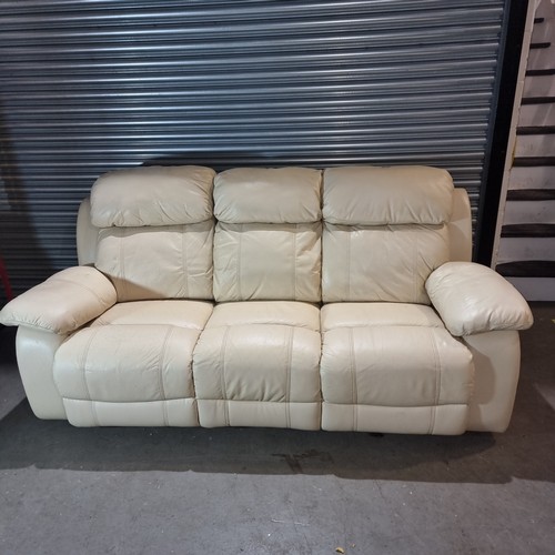 65 - Cream leather reclining  sofa.