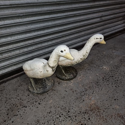 141 - Pair of Large concrete garden geese statues.