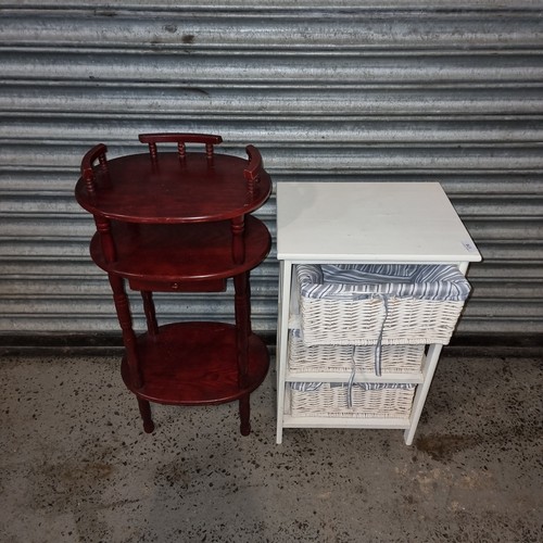 176 - Set of wicker bathroom draws and telephone table.