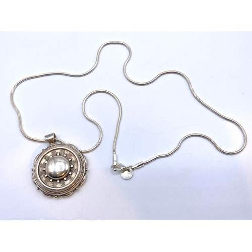 895 - Large Victorian Silver locket (NHM) and modern silver chain. 18g