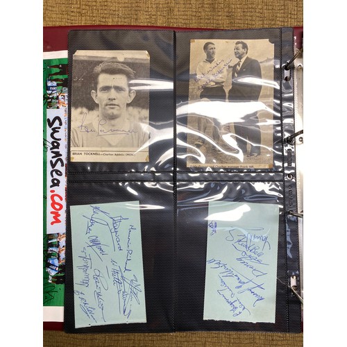 784 - Collection of football and rugby autographs, including Gordon Banks, Charlton athletic squad players... 