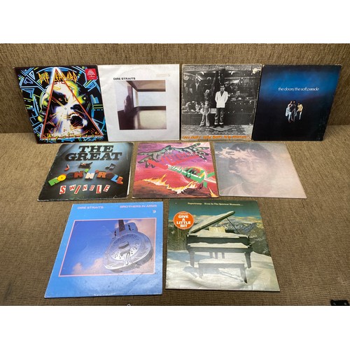 1076 - 9 vinyl L.P albums including Super Tramp , Dire straights and Def Leppard.