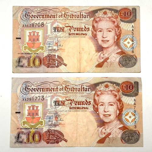 847 - Two Gibraltar £10 bank notes.