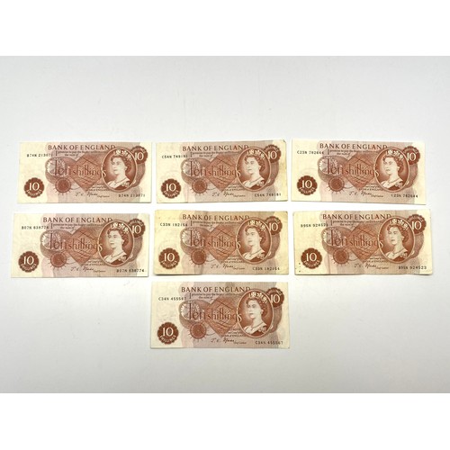 849 - Seven 10 shilling notes.