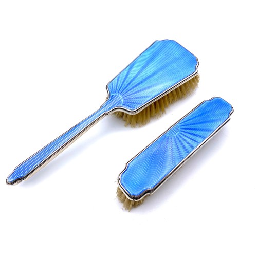 861 - Guilloche Enamel and Sterling silver hairbrush and brush Birmingham Adie Brothers Ltd 1930.