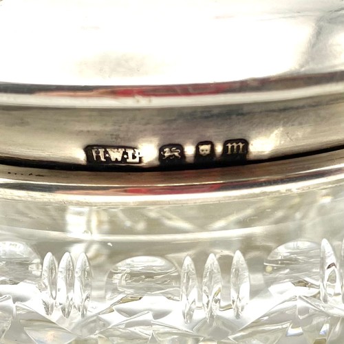 863 - Stirling silver and cut crystal powder jar, 11cm wide, 7cm high, London 1927 by Henry Williamson Ltd... 