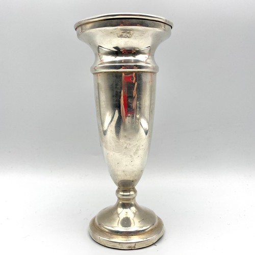 868 - Sterling silver trumpet vase Birmingham 1976. 16cm tall and 99.g with base filled.