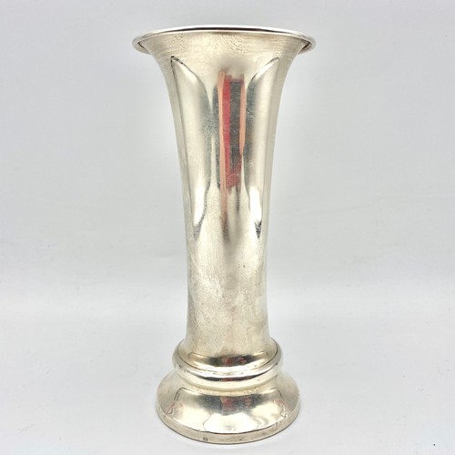 870 - Stirling silver trumpet vase 14cm tall, 176g with  filled base. Birmingham 1910.