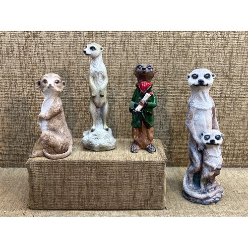 466 - 4 meerkat statues (Largest 34 cm - 3 resin - 1 ceramic)