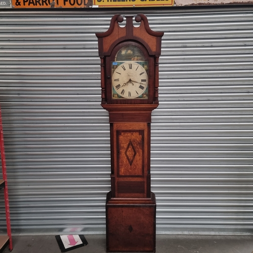 1102 - Antique Rich Webb of Brecon grandfather clock with hand painted face circa 1870 (crack in glass)