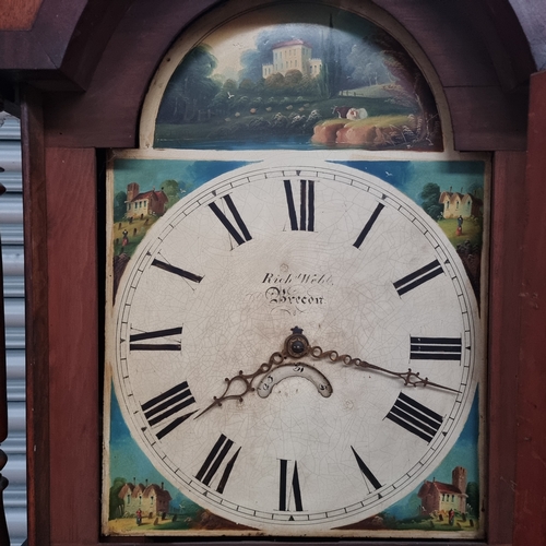 1102 - Antique Rich Webb of Brecon grandfather clock with hand painted face circa 1870 (crack in glass)