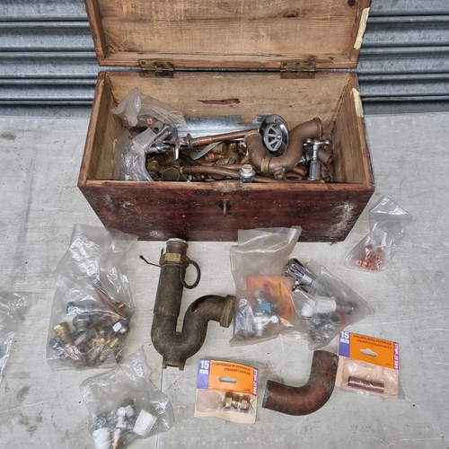 167 - Vintage wooden tool box full of plumbing spares.