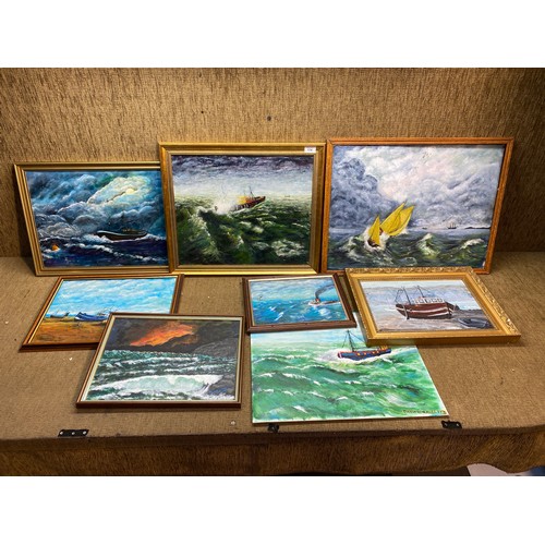 174 - 8 ocean scene oil on board paintings mostly signed by David Windmill.