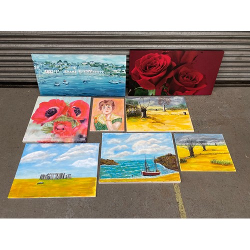 177 - Selection oil paintings and printed canvas artwork.