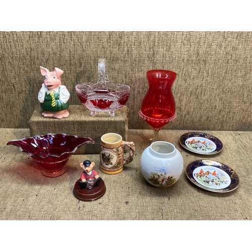 502 - Glass and ceramic items including: Wade pig piggy bank.