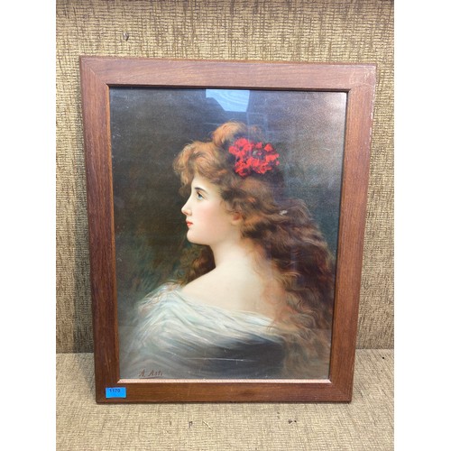 1170 - Quality print of Marguerite by Angelo Asti in a wooden frame; Length 65cm x 52cm width.