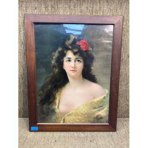 1172 - Quality print of Rosalind By Angelo Asti in a wooden frame; Length 65cm x 52cm width.