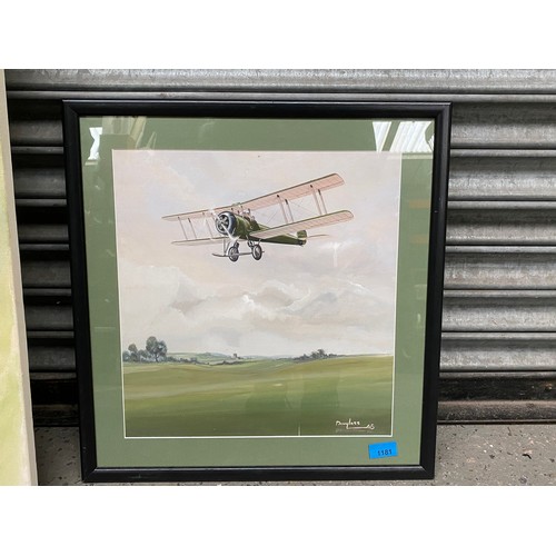 1181 - 2 acrylic paintings.
Framed - Three men in flight Douglas, 45. dimensions - 50cm x 50cm.

Framed - C... 