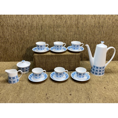 1195 - 14 piece Royal Tuscan tea service with blue floral embellishments.