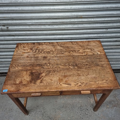 1200 - Solid oak mid century writing desk with twin drawers.