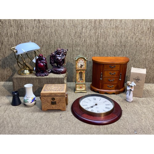 1197 - Collectable items including two resin buddhas , brass bankers lamp and boxed Willow Tree beautiful w... 