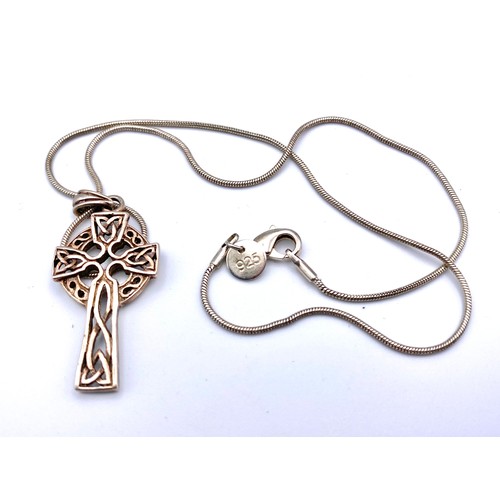 882 - Silver necklace with silver celtic cross pendant.