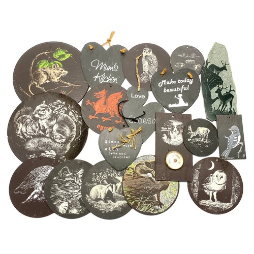 745 - Collection of Welsh slate decorative hanging plaques.
