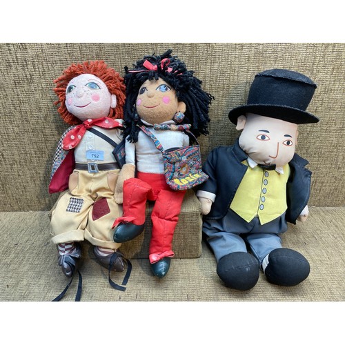 752 - Vintage 1990s Rosie and Jim soft toys and a Thomas The Tank Engine Fat controller.