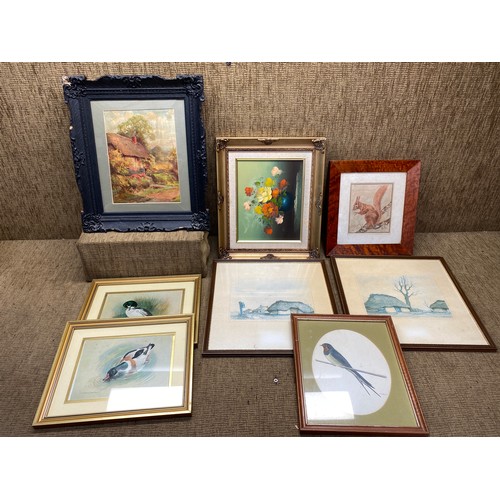 1218 - Selection of framed prints, watercolour and oils.