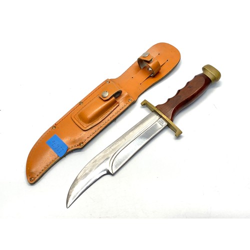 1167D - Stainless steel Taiwanese crocodile hunting knife with leather case.