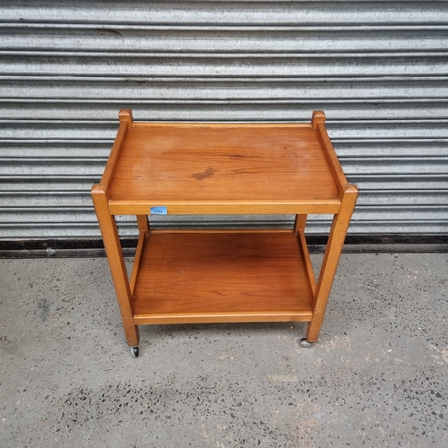 1244 - Danish light teak vintage drinks trolley.