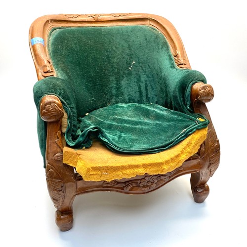 1246 - Antique hand carved children's chair , 43cm. Needs to be reupholstered.