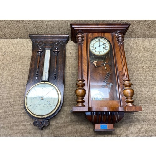 1156G - Antique wooden wall hanging clock with keys.

Size: 64cm.

Antique wall hanging clock with a thermom... 