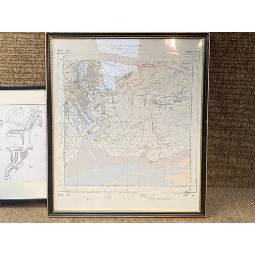 1186A - Two framed maps including a collection of British docks and ordnance survey map of Newport area.