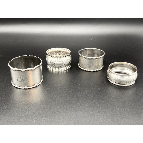 868 - Four sterling silver with hallmarks napkin rings. 65g.